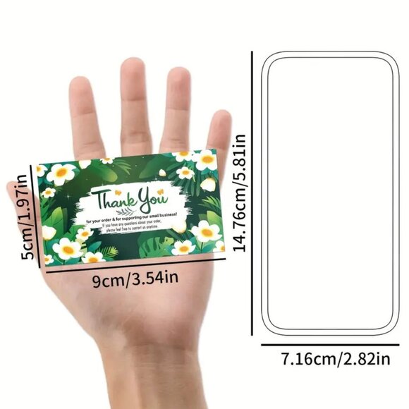 100 pcs THANK YOU FOR SUPPORTING MY SMALL BUSINESS green FLORAL cards - Picture 3 of 3
